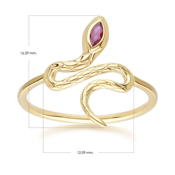 Gemondo ECFEW™ Ruby Winding Snake Ring In 9ct Yellow Gold
