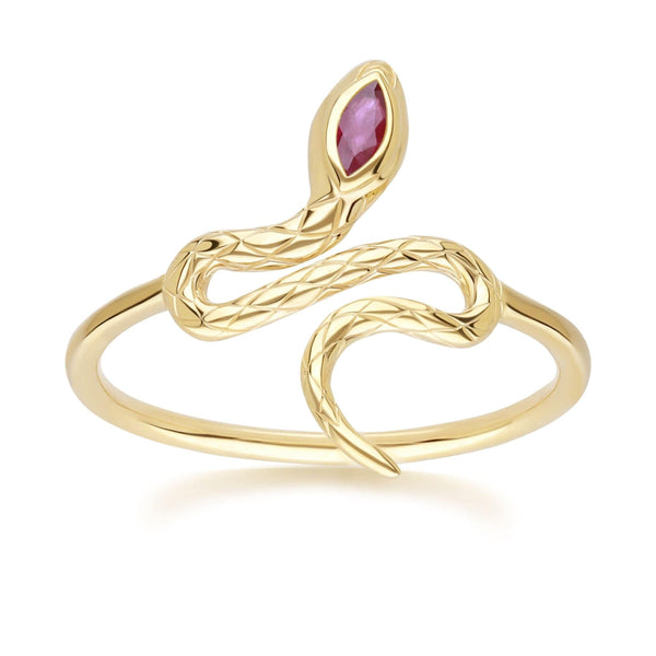 gemondo ECFEW™ Ruby Winding Snake Ring in 9ct Yellow Gold