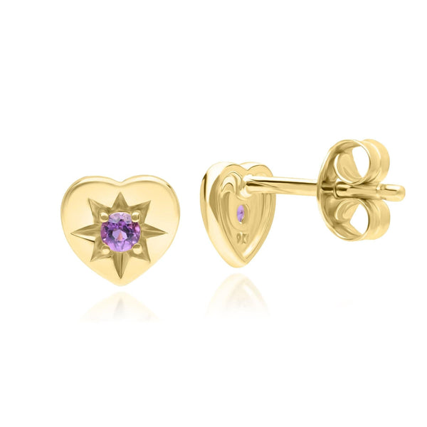 Gemondo ECFEW™ 'The Liberator' Amethyst Heart Stud Earrings In 9ct Yellow Gold