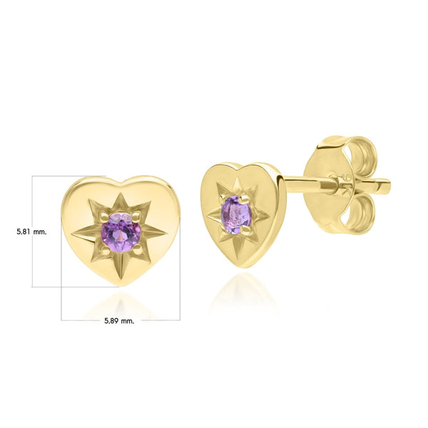 Gemondo ECFEW™ 'The Liberator' Amethyst Heart Stud Earrings In 9ct Yellow Gold