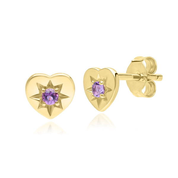gemondo ECFEW™ 'The Liberator' Amethyst Heart Stud Earrings in 9ct Yellow Gold