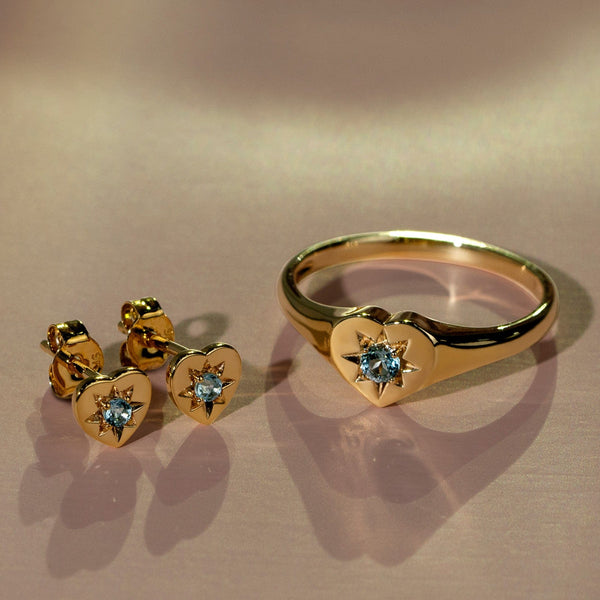 Gemondo ECFEW™ 'The Liberator' Blue Topaz Heart Ring In 9ct Yellow Gold