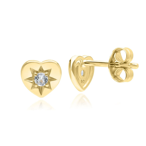 Gemondo ECFEW™ 'The Liberator' Blue Topaz Heart Stud Earrings In 9ct Yellow Gold