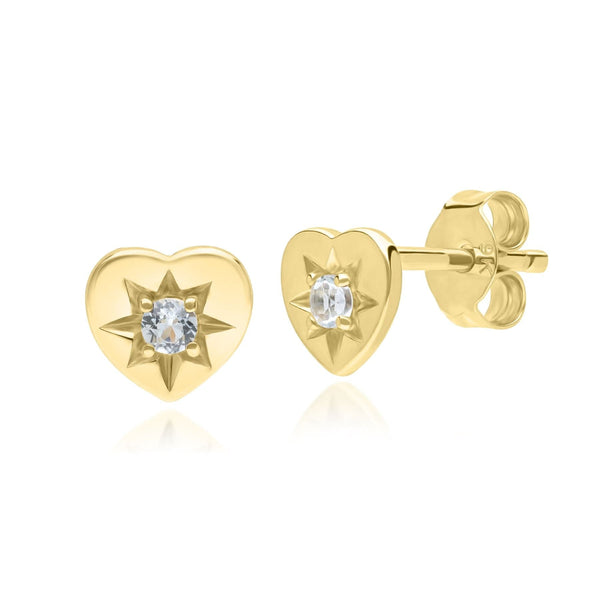 gemondo ECFEW™ 'The Liberator' Blue Topaz Heart Stud Earrings in 9ct Yellow Gold