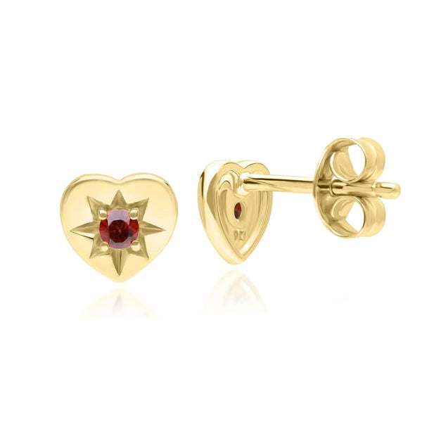 Gemondo ECFEW™ 'The Liberator' Garnet Heart Stud Earrings In 9ct Yellow Gold