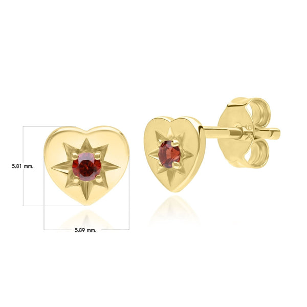 Gemondo ECFEW™ 'The Liberator' Garnet Heart Stud Earrings In 9ct Yellow Gold