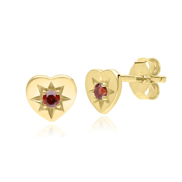 gemondo ECFEW™ 'The Liberator' Garnet Heart Stud Earrings in 9ct Yellow Gold