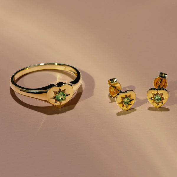 Gemondo ECFEW™ 'The Liberator' Peridot Heart Stud Earrings In 9ct Yellow Gold