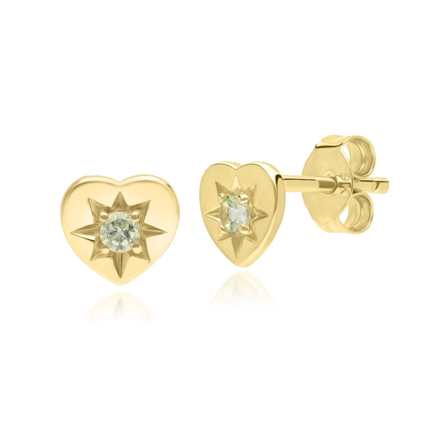 gemondo ECFEW™ 'The Liberator' Peridot Heart Stud Earrings in 9ct Yellow Gold