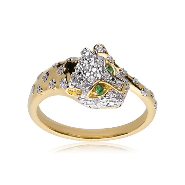 Gemondo ECFEW™ 'The Unifier' Tsavorite & Diamond Cheetah Ring In 9ct Yellow Gold