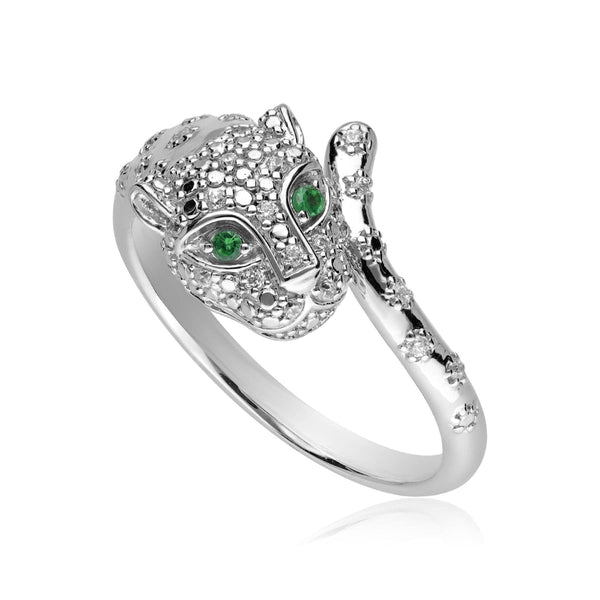 gemondo ECFEW™ 'The Unifier' Tsavorite & Diamond Cheetah Ring in 9ct White Gold