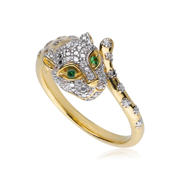 gemondo ECFEW™ 'The Unifier' Tsavorite & Diamond Cheetah Ring in 9ct Yellow Gold