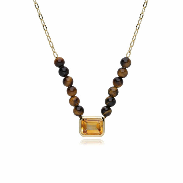gemondo ECFEW™ Unifier Citrine & Tigers Eye Chain Necklace in Gold Plated Sterling Silver