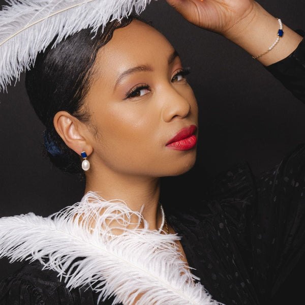 Gemondo ECFEW™ Unifier Lapis Lazuli & Pearl Chain Link Bracelet In Gold Plated Sterling Silver