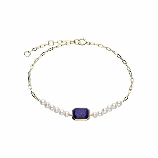 gemondo ECFEW™ Unifier Lapis Lazuli & Pearl Chain Link Bracelet In Gold Plated Sterling Silver