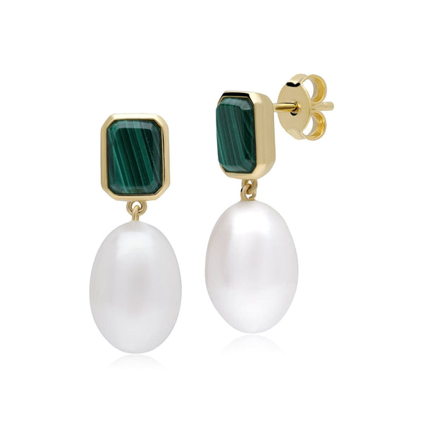 gemondo ECFEW™ Unifier Malachite & Pearl Drop Earrings in Gold Plated Sterling Silver