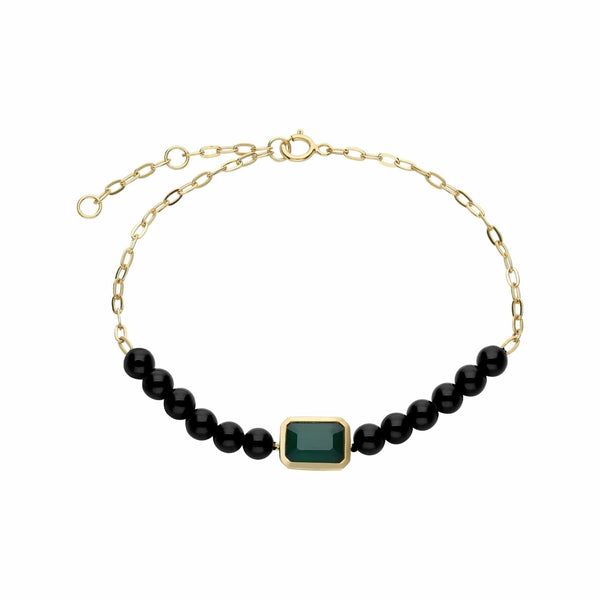 gemondo ECFEW™ Unifier Onyx & Dyed Green Chalcedony Bracelet In Gold Plated Sterling Silver