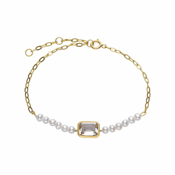 gemondo ECFEW™ Unifier White Topaz & Pearl Chain Bracelet In Gold Plated Sterling Silver