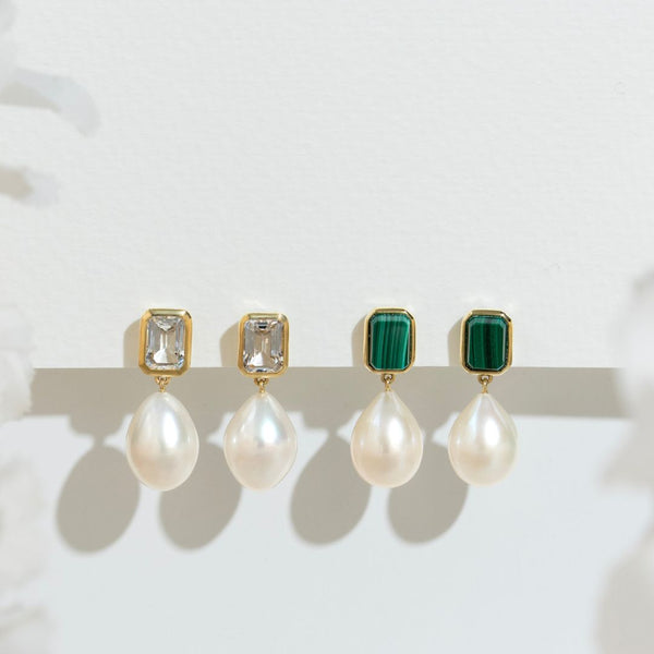 Gemondo ECFEW™ Unifier White Topaz & Pearl Dangle Drop Earrings In Gold Plated Sterling Silver