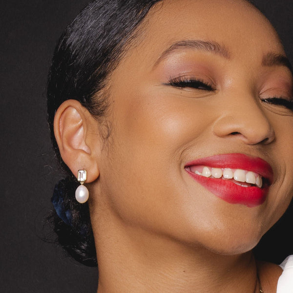 Gemondo ECFEW™ Unifier White Topaz & Pearl Dangle Drop Earrings In Gold Plated Sterling Silver