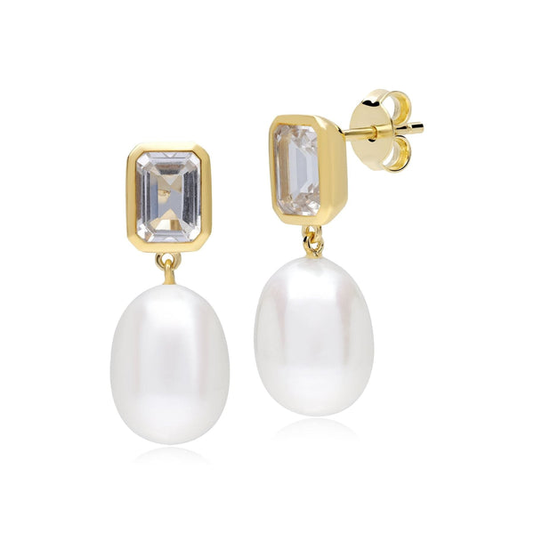 gemondo ECFEW™ Unifier White Topaz & Pearl Dangle Drop Earrings in Gold Plated Sterling Silver