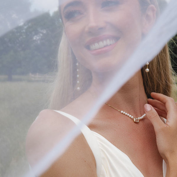 Gemondo ECFEW™ Unifier White Topaz & Pearl Necklace In Gold Plated Sterling Silver