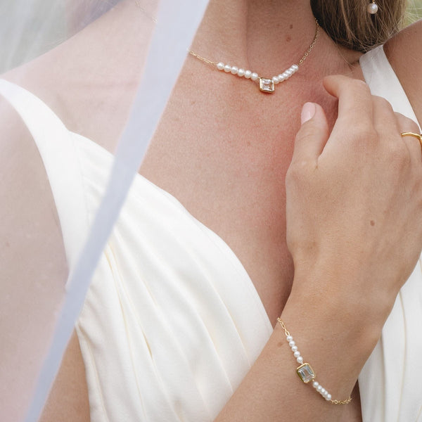 Gemondo ECFEW™ Unifier White Topaz & Pearl Necklace In Gold Plated Sterling Silver