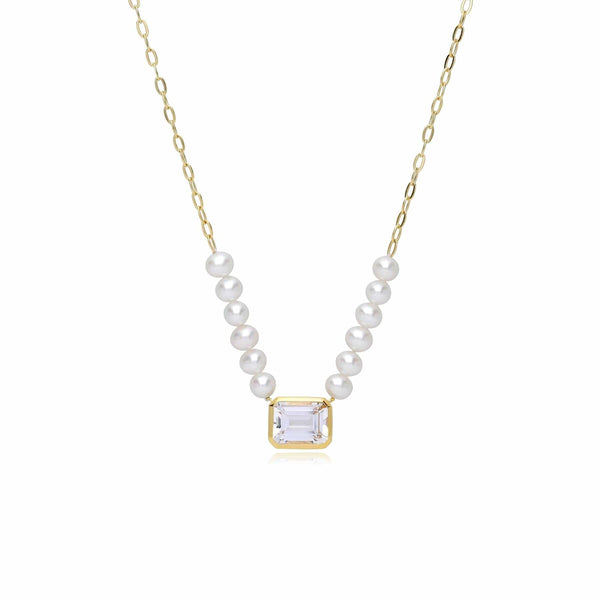 gemondo ECFEW™ Unifier White Topaz & Pearl Necklace in Gold Plated Sterling Silver
