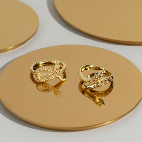 Gemondo Emerald Eyes Marcasite Snake Ring In Gold Plated Sterling Silver