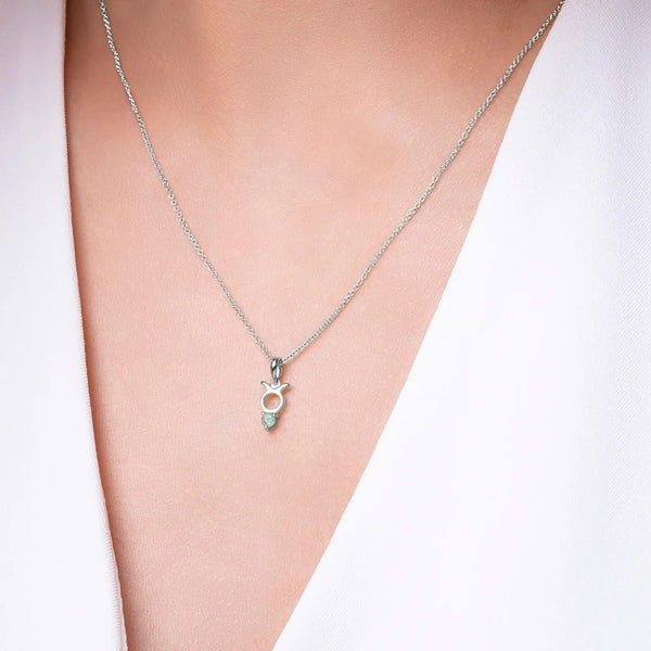 Gemondo Emerald Taurus Zodiac Charm Necklace In 9ct White Gold