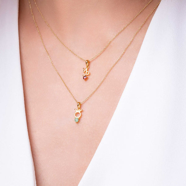 Gemondo Emerald Taurus Zodiac Charm Necklace In 9ct Yellow Gold