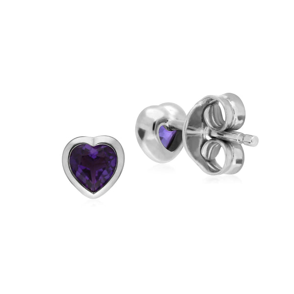 Gemondo Essential Heart Shaped Amethyst Stud Earrings In 925 Sterling Silver 4.5mm