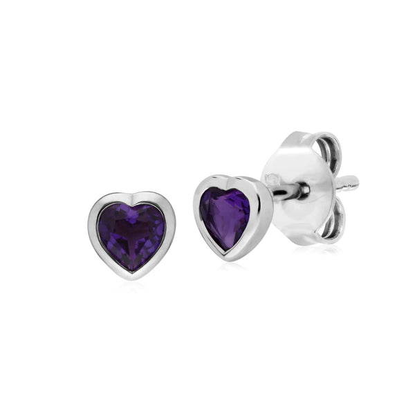 gemondo Essential Heart Shaped Amethyst Stud Earrings in 925 Sterling Silver 4.5mm