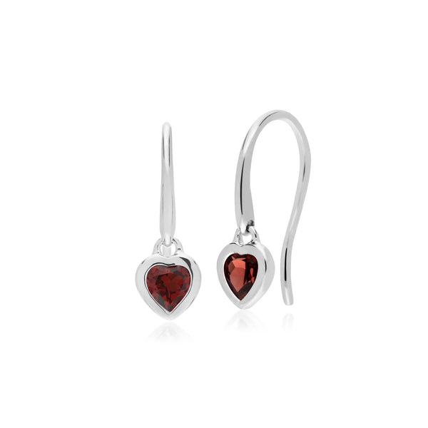 gemondo Essential Heart Shaped Garnet Drop Earrings in 925 Sterling Silver