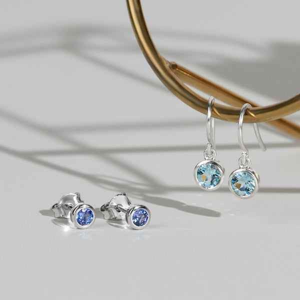 Gemondo Essential Round Blue Topaz Bezel Set Drop Earrings In 925 Sterling Silver