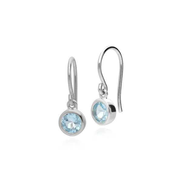 gemondo Essential Round Blue Topaz Bezel Set Drop Earrings in 925 Sterling Silver