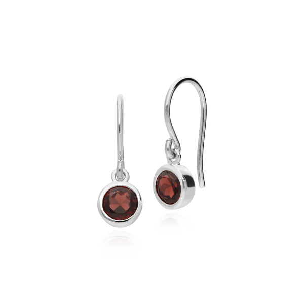 gemondo Essential Round Garnet Bezel Set Drop Earrings in 925 Sterling Silver