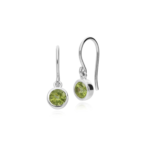 gemondo Essential Round Peridot Bezel Set Drop Earrings in 925 Sterling Silver