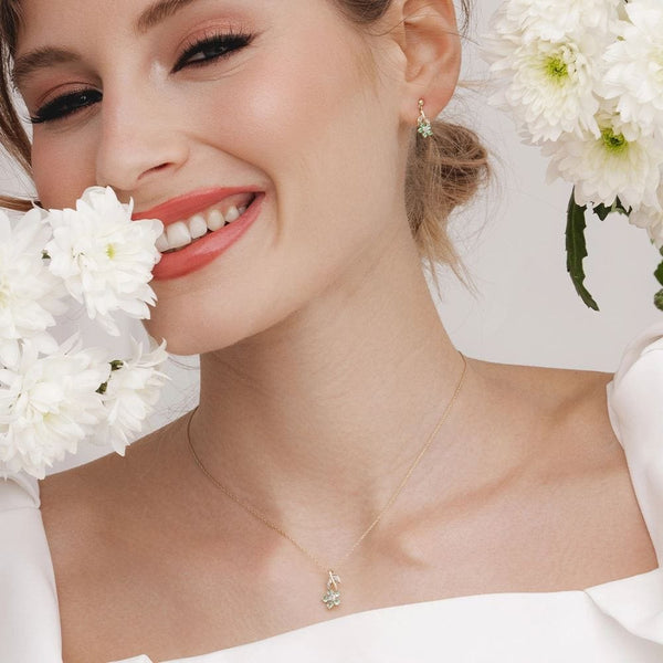 Gemondo Floral Emerald & Diamond Drop Earrings In 9ct Yellow Gold