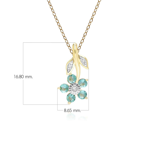 Gemondo Floral Emerald & Diamond Pendant Necklace In 9ct Yellow Gold