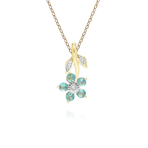 gemondo Floral Emerald & Diamond Pendant Necklace in 9ct Yellow Gold