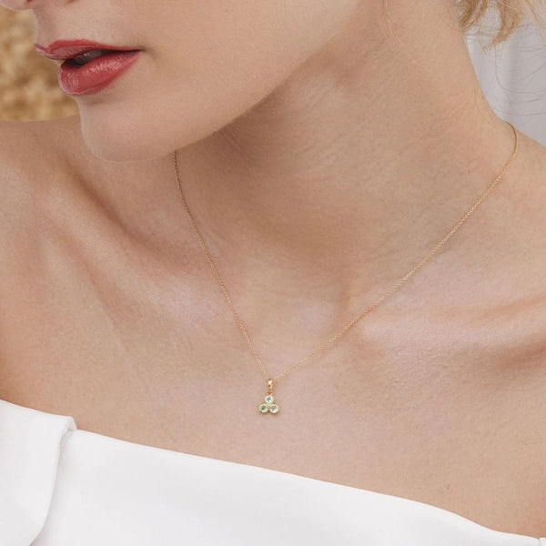 Gemondo Floral Emerald Three Stone Pendant Necklace In 9ct Yellow Gold
