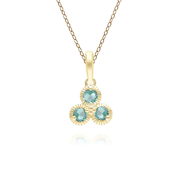 gemondo Floral Emerald Three Stone Pendant Necklace in 9ct Yellow Gold