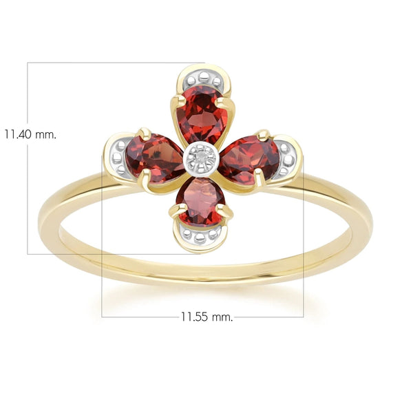 Gemondo Floral Garnet & Diamond Ring In 9ct Yellow Gold