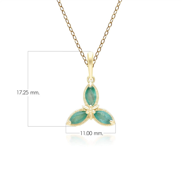 Gemondo Floral Marquise Emerald Pendant Necklace In 9ct Yellow Gold