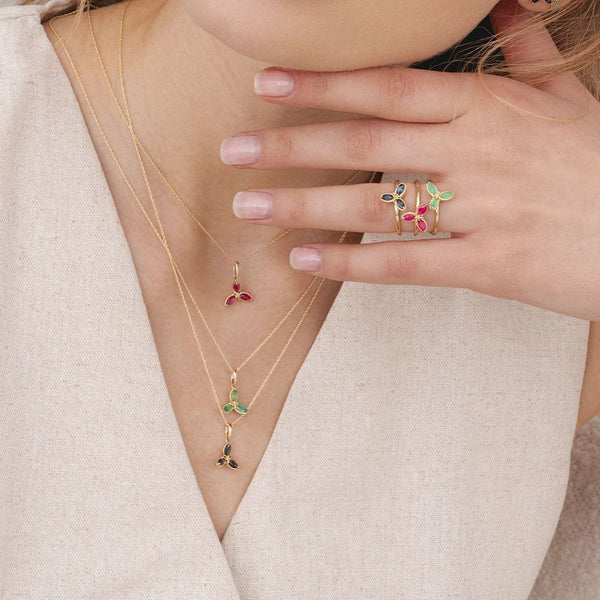 Gemondo Floral Marquise Emerald Ring In 9ct Yellow Gold