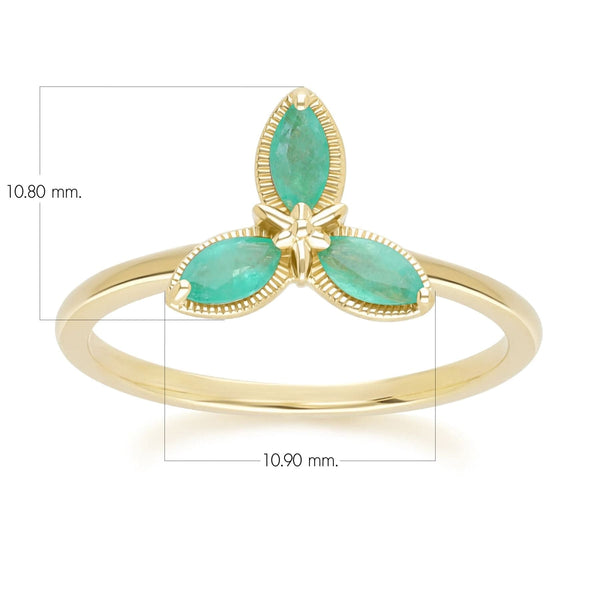 Gemondo Floral Marquise Emerald Ring In 9ct Yellow Gold