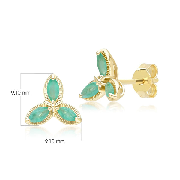 Gemondo Floral Marquise Emerald Stud Earrings In 9ct Yellow Gold