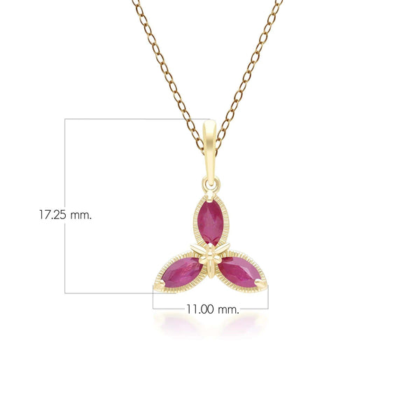 Gemondo Floral Marquise Ruby Pendant Necklace In 9ct Yellow Gold