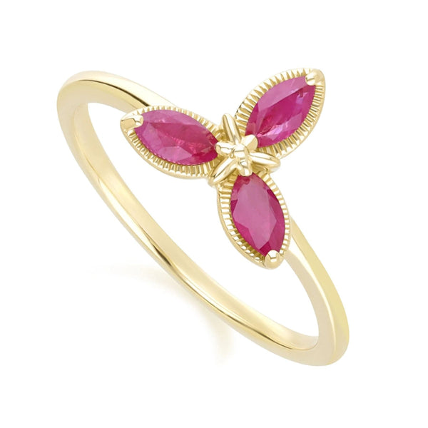 Gemondo Floral Marquise Ruby Ring In 9ct Yellow Gold